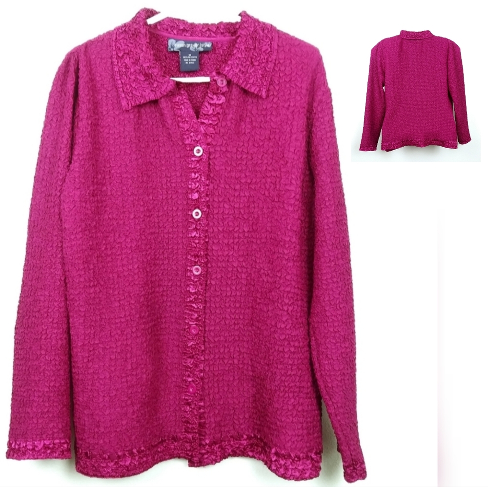 Susan Graver Shirt Blouse Women's Size M Fuchsia Casual